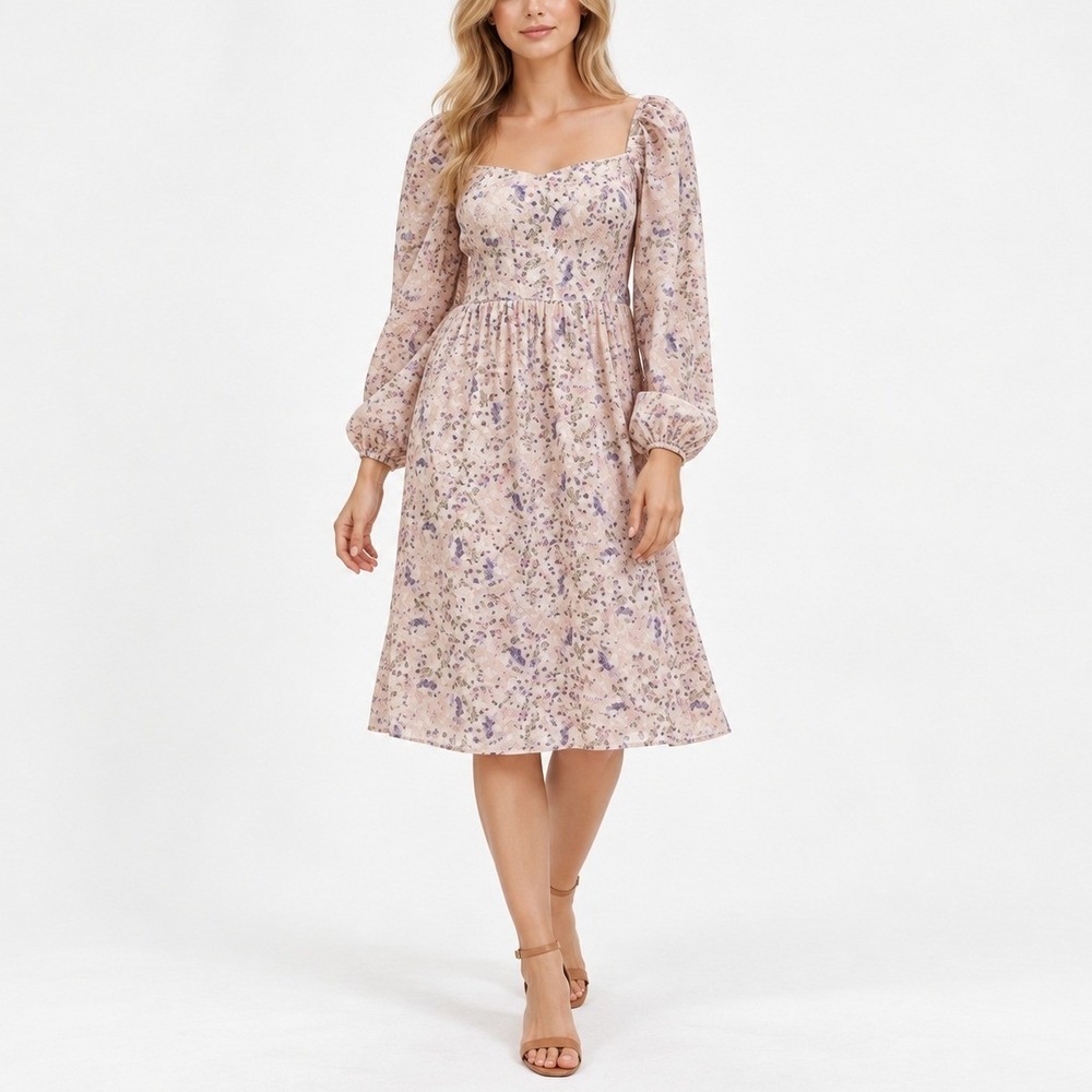 Arula Floral Mini Dress Pink Smocked Puff‎ Sleeve Cottagecore Boho XL